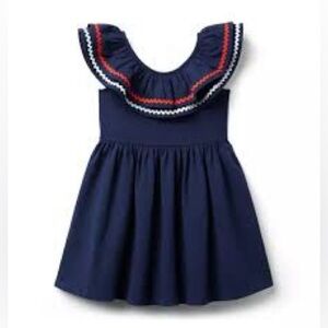 GIRLS Janie and Jack Americana Navy Ric Rac Ruffle Dress Size 10